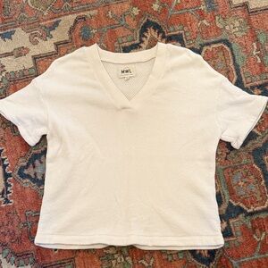 MWL Cream V-Neck Short Sleeve Top